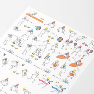 Kalenderstickers Trackers Ojisan frÄn Midori. Ett ark med klistermÀrken med en tecknad gubbe. Tidformera
