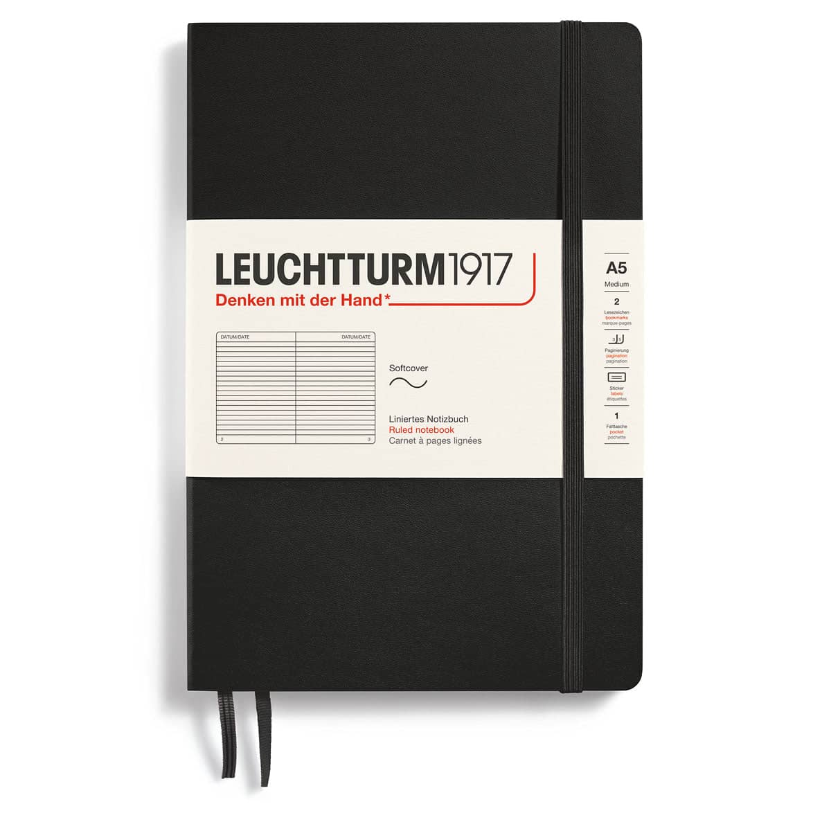 Linjerad skrivbok Lt A5 Mjuk pärm Black från Leuchtturm1917 - Svart anteckningsbok - Tidformera