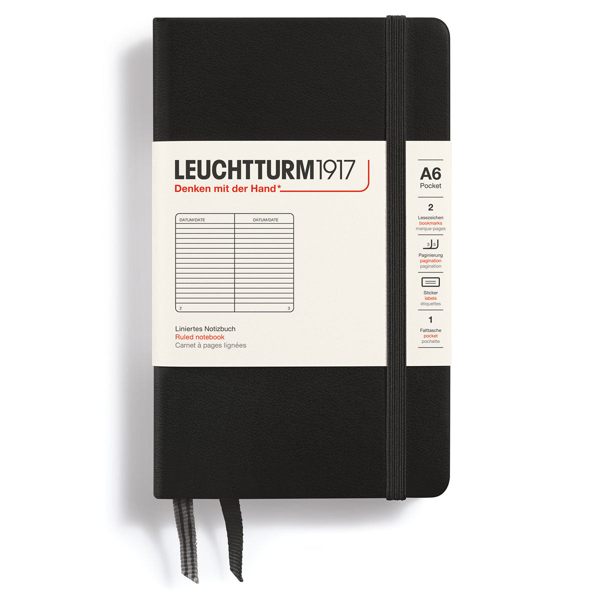 Linjerad skrivbok Lt A6 Hård pärm Black - 1 - Leuchtturm1917 - Tidformera