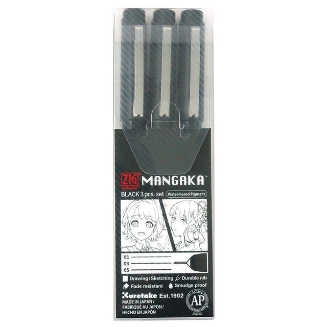 Mangaka Fineliner 3 - pack Svart - 1 - ZIG Kuretake - Tidformera