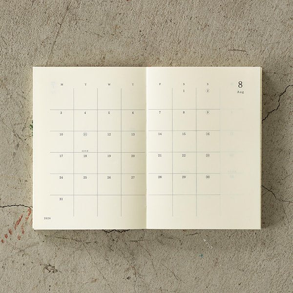 MD Notebook Diary B6 Slim 2026 Monthly Block + Memo - 3 - Midori - Tidformera