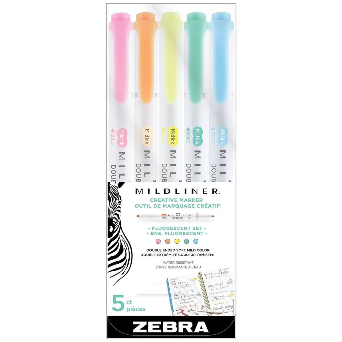 Mildliner Överstrykningspennor 5 - pack - Fluorescent - 2 - Zebra - Tidformera