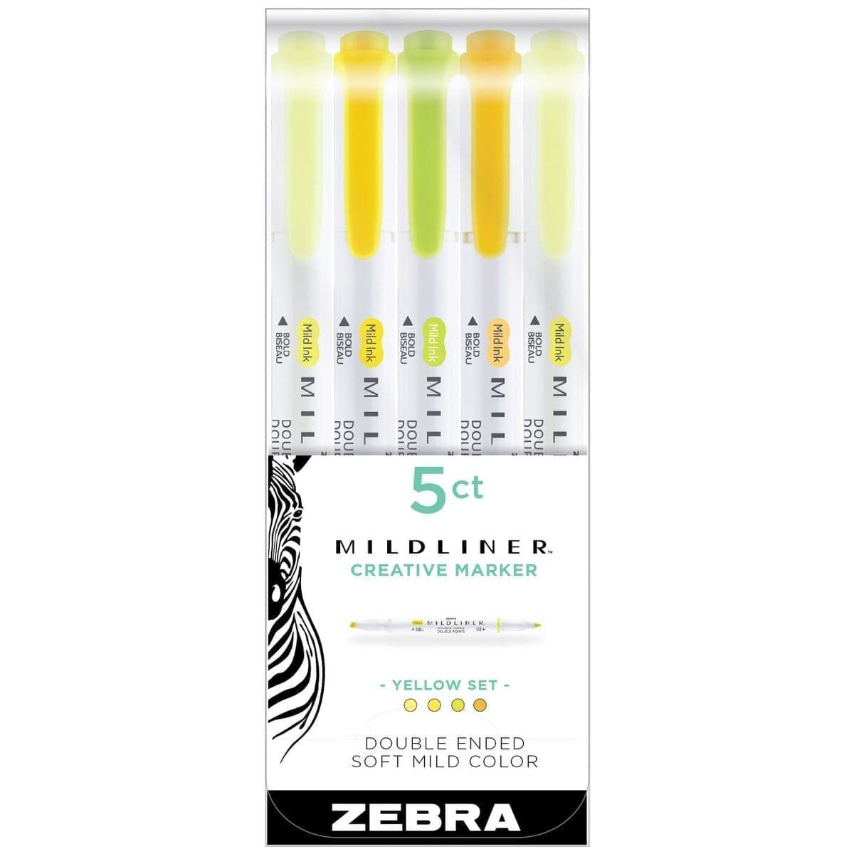 Mildliner Överstrykningspennor 5-pack - Yellow - Zebra - Tidformera