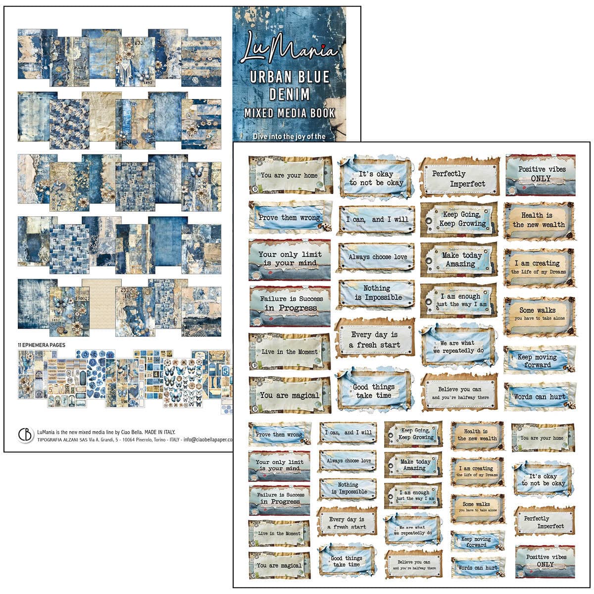 Mixed media book - Urban blue denim - 27 - Ciao Bella - Tidformera