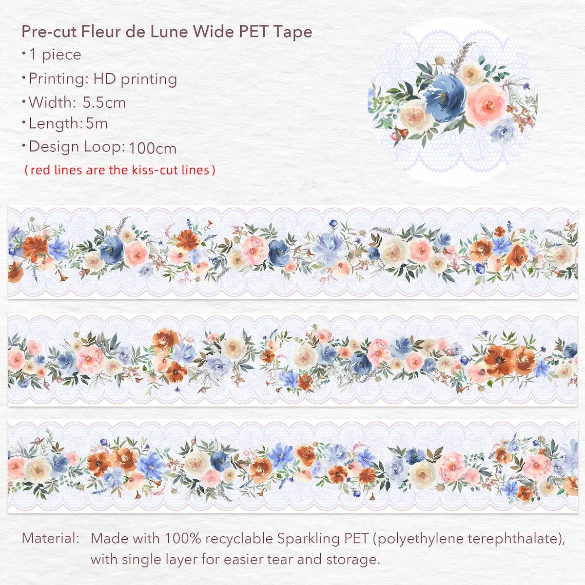 PET Tape Fleur de Lune - 55 mm - 6 - Washi Tape Shop - Tidformera