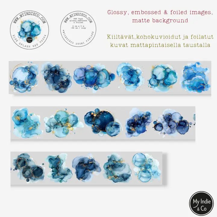 Pet Tape - MIC - Blue Splash Foiled & Embossed 60 mm - 2 - MIC & MIM Premium Paper Shop - Tidformera