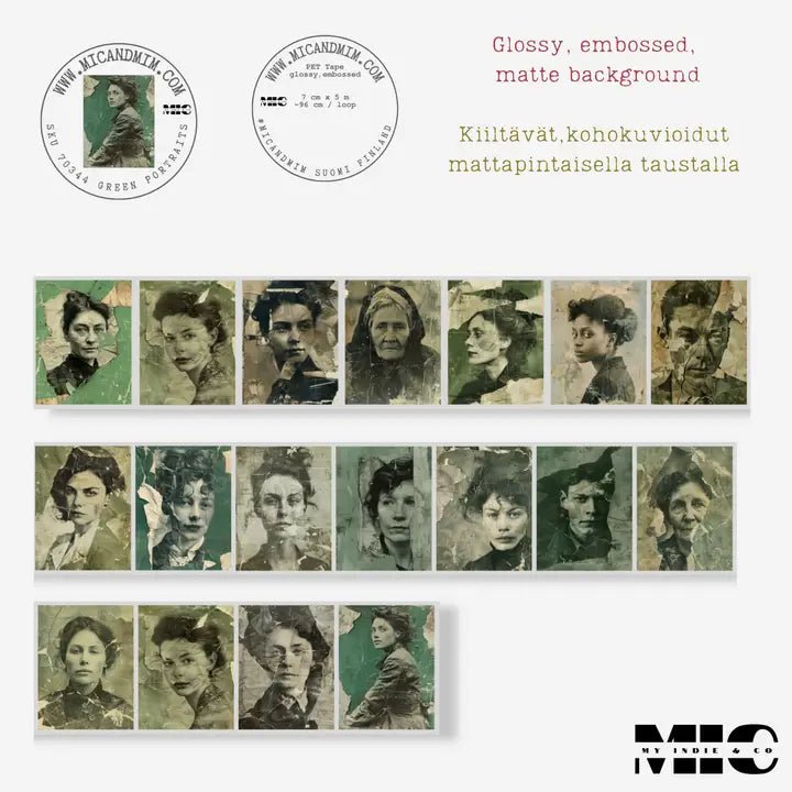 Pet Tape - MIC - Green Portraits Glossy & Embossed 70 mm - 7 - MIC & MIM Premium Paper Shop - Tidformera