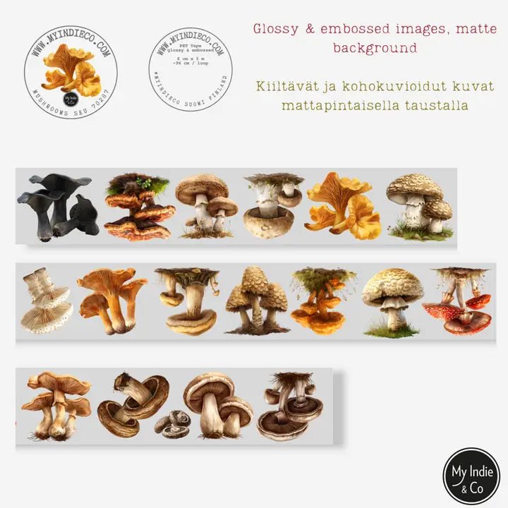 Pet Tape - MIC - Mushrooms Glossy & Embossed 60 mm - 6 - MIC & MIM Premium Paper Shop - Tidformera
