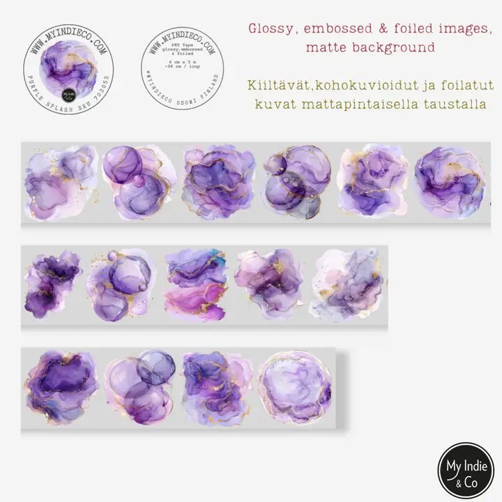 Pet Tape - MIC - Purple Splash Foiled & Embossed 60 mm - 6 - MIC & MIM Premium Paper Shop - Tidformera