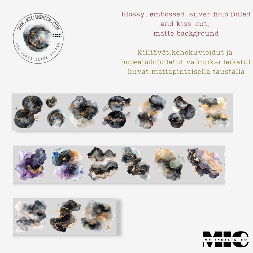 Pet Tape Pre - cut - MIC - Black Splash 3D Silver Foiled 70 mm - 7 - MIC & MIM Premium Paper Shop - Tidformera