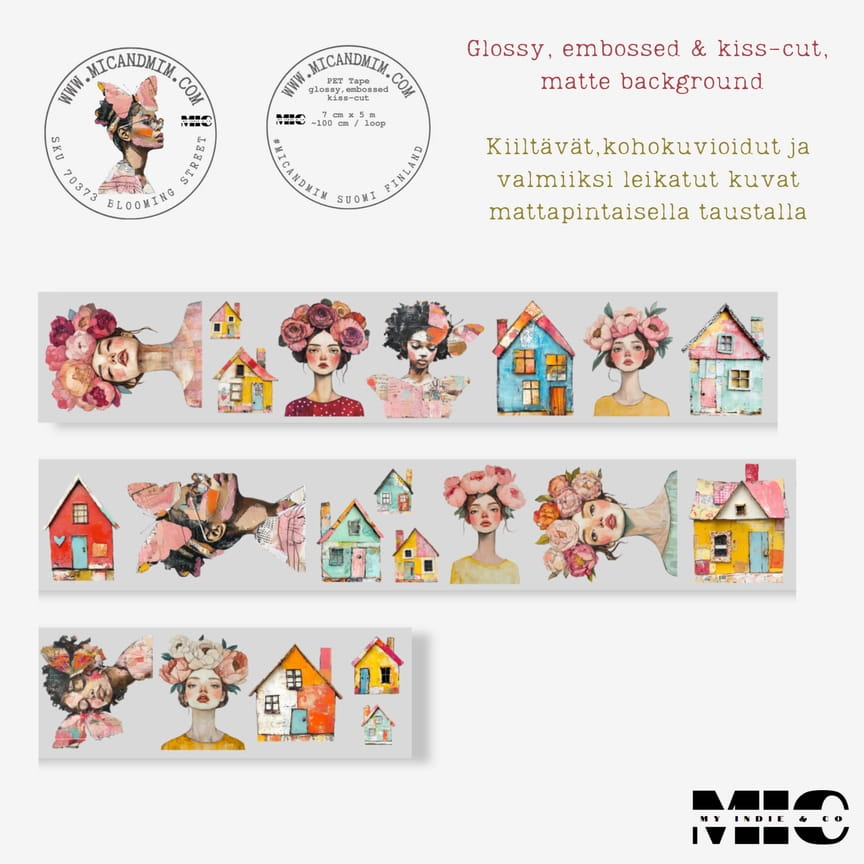 Pet Tape Pre - cut - MIC - Blooming Street 3D Glossy 70 mm - 7 - MIC & MIM Premium Paper Shop - Tidformera