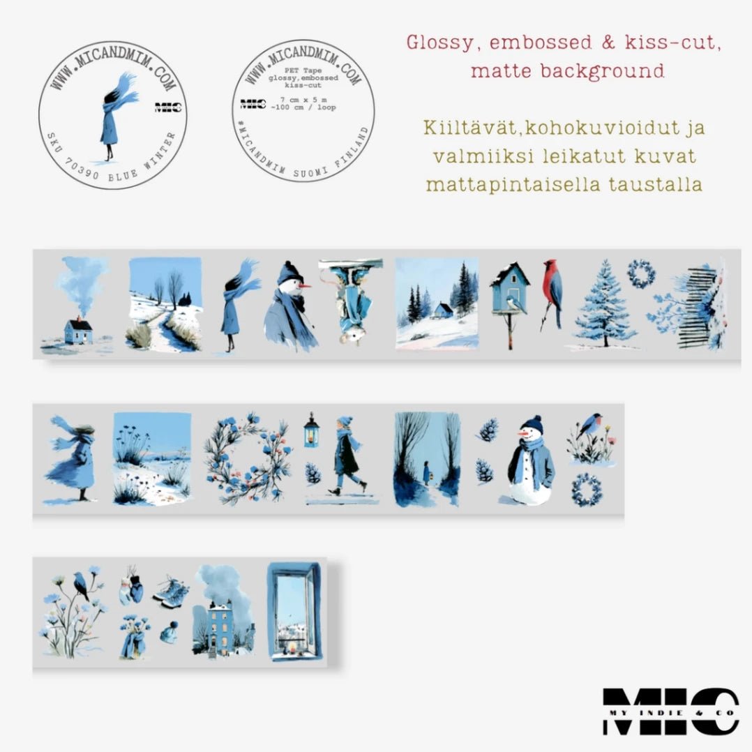 Pet Tape Pre - cut - MIC - Blue Winter 70 mm - 8 - MIC & MIM Premium Paper Shop - Tidformera