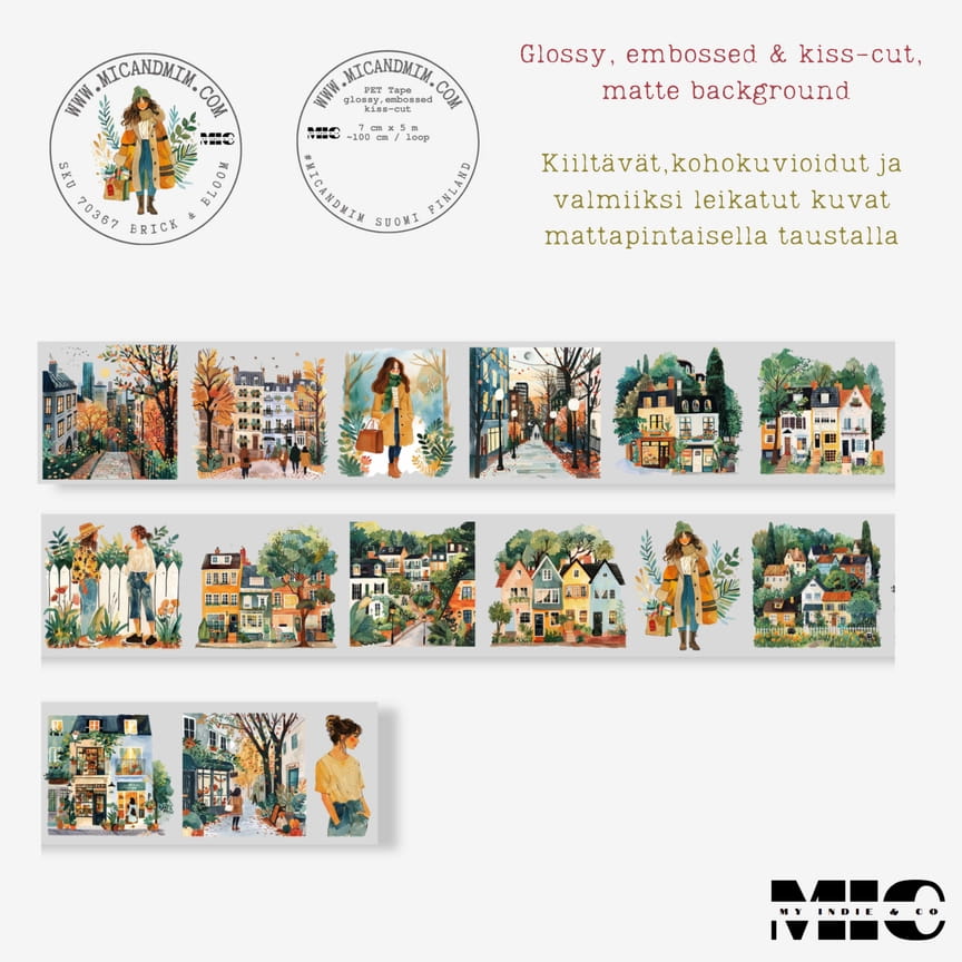 Pet Tape Pre - cut - MIC - Brick & Bloom 3D Glossy 70 mm - 2 - MIC & MIM Premium Paper Shop - Tidformera