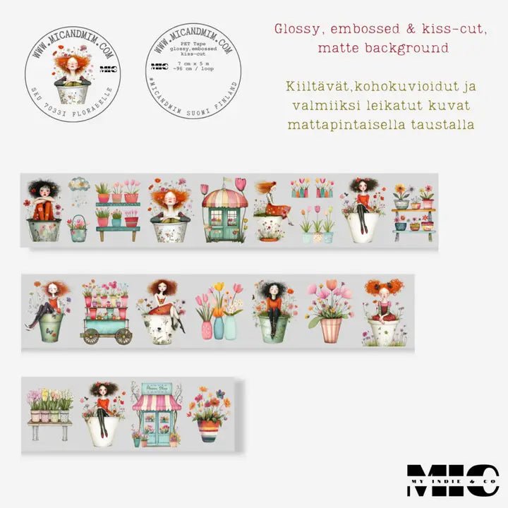 Pet Tape Pre - cut - MIC - Florabelle 3D Glossy 70 mm - 8 - MIC & MIM Premium Paper Shop - Tidformera