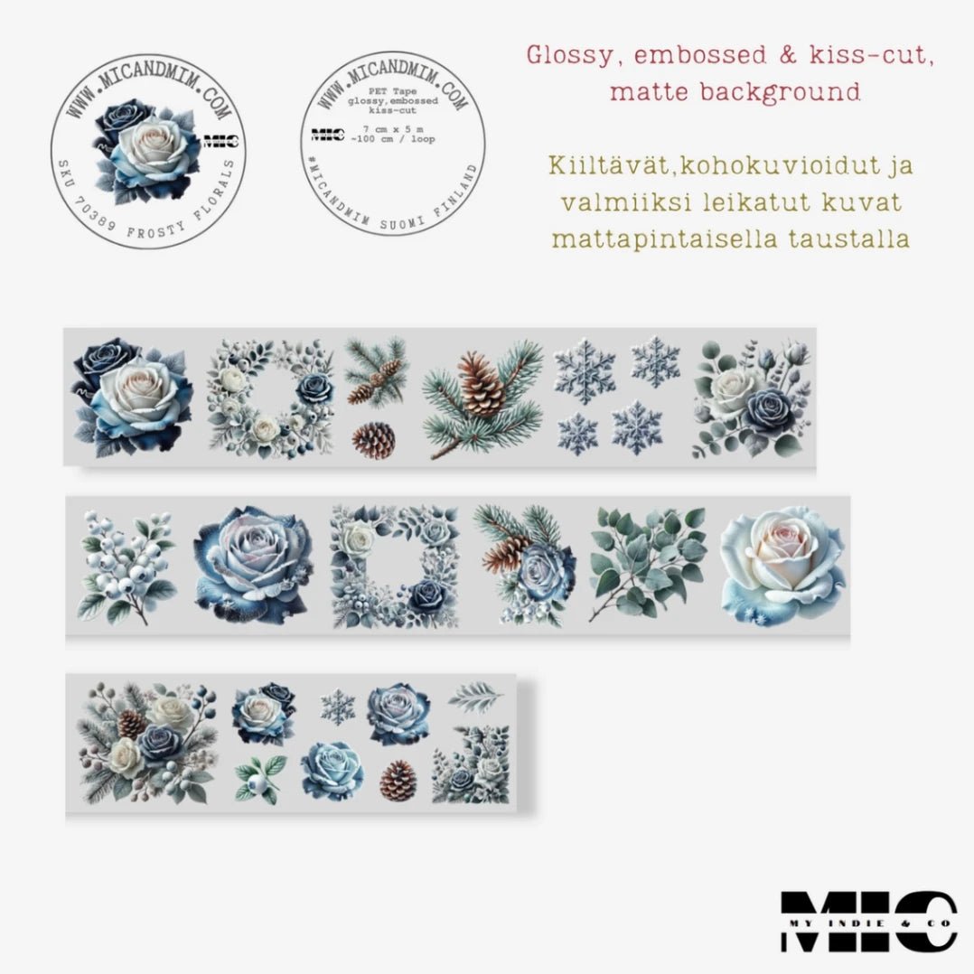 Pet Tape Pre - cut - MIC - Frosty Florals 70 mm - 8 - MIC & MIM Premium Paper Shop - Tidformera