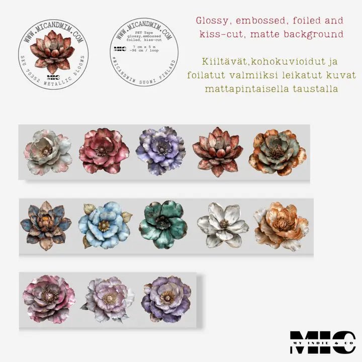 Pet Tape Pre - cut - MIC - Metallic Blooms 3D Foiled 70 mm - 8 - MIC & MIM Premium Paper Shop - Tidformera