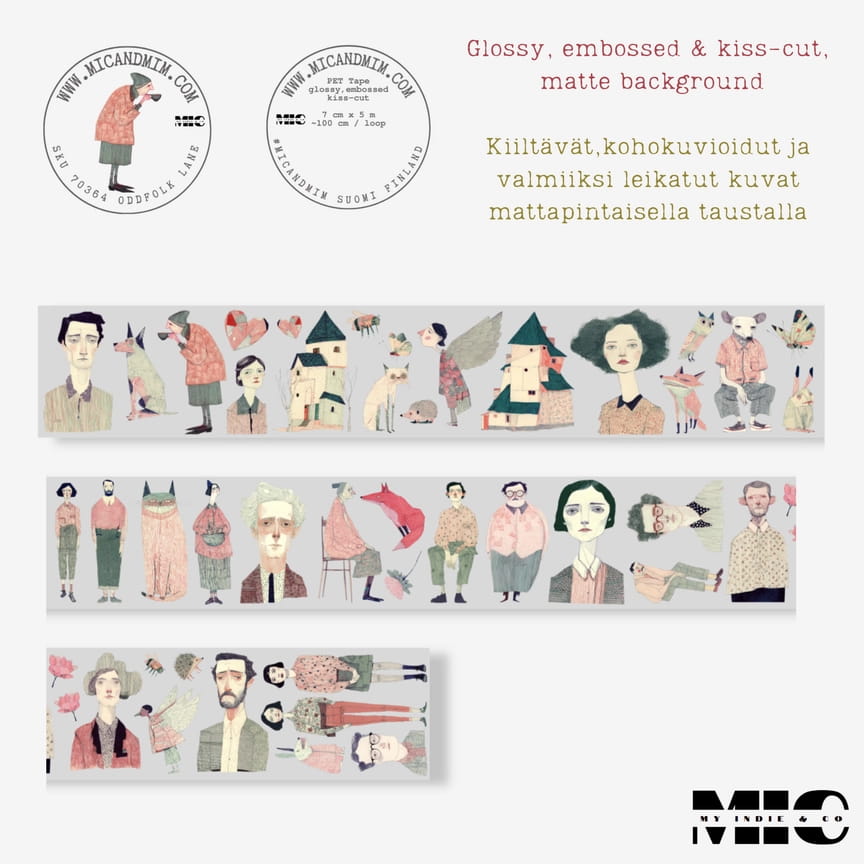 Pet Tape Pre - cut - MIC - Oddfolk Lane 3D Glossy 70 mm - 7 - MIC & MIM Premium Paper Shop - Tidformera