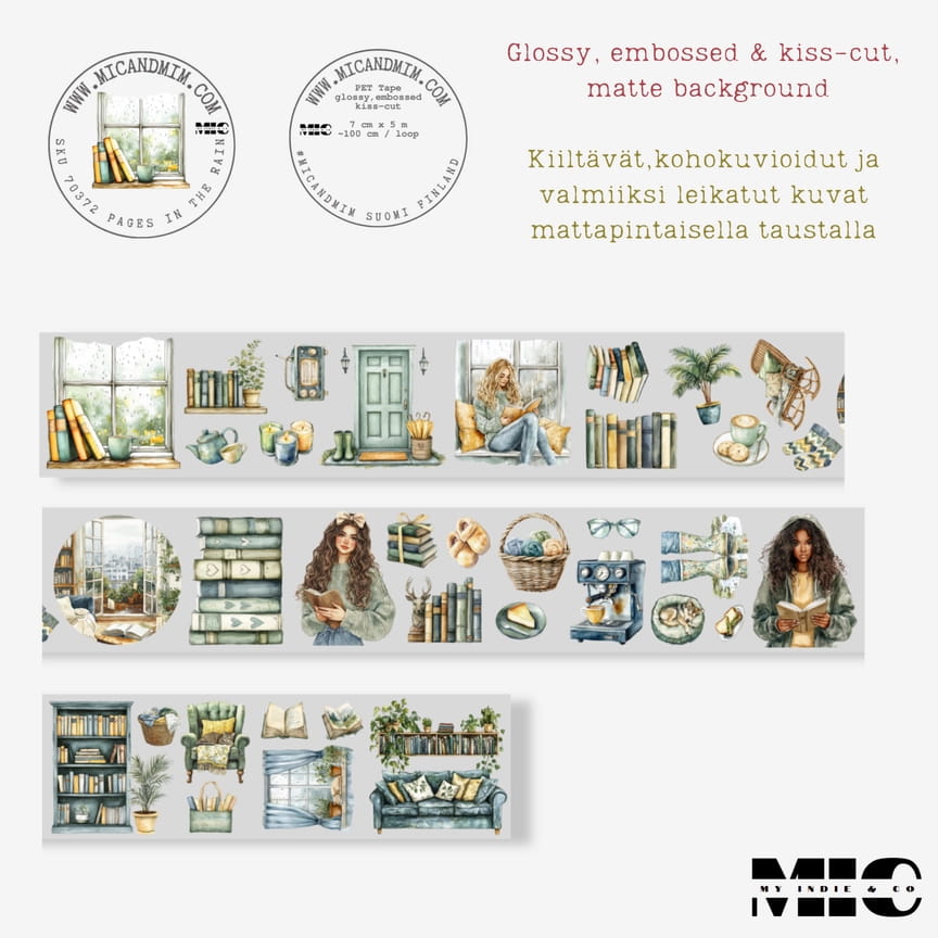 Pet Tape Pre - cut - MIC - Pages in the Rain 3D Glossy 70 mm - 7 - MIC & MIM Premium Paper Shop - Tidformera