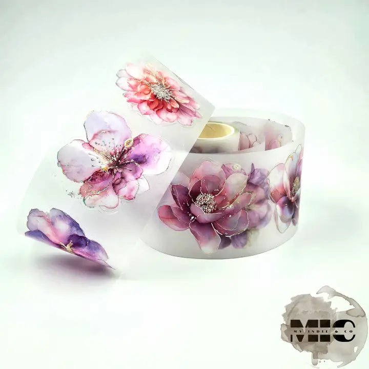Pet Tape Pre - cut - MIC - Purple & Pink Flowers 3D Foiled 70 mm - 1 - MIC & MIM Premium Paper Shop - Tidformera