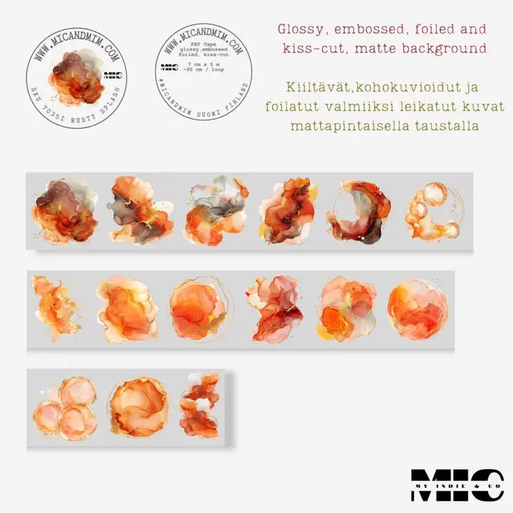 Pet Tape Pre - cut - MIC - Rusty Splash 3D Foiled 70 mm - 7 - MIC & MIM Premium Paper Shop - Tidformera