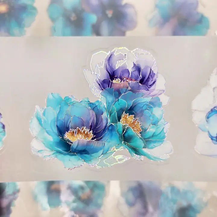 Pet Tape Pre - cut - MIC - Teal & Purple Flowers 3D Foiled 70 mm - 5 - MIC & MIM Premium Paper Shop - Tidformera