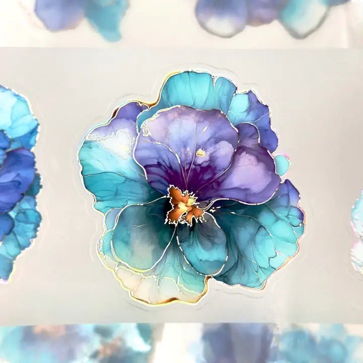 Pet Tape Pre - cut - MIC - Teal & Purple Flowers 3D Foiled 70 mm - 3 - MIC & MIM Premium Paper Shop - Tidformera