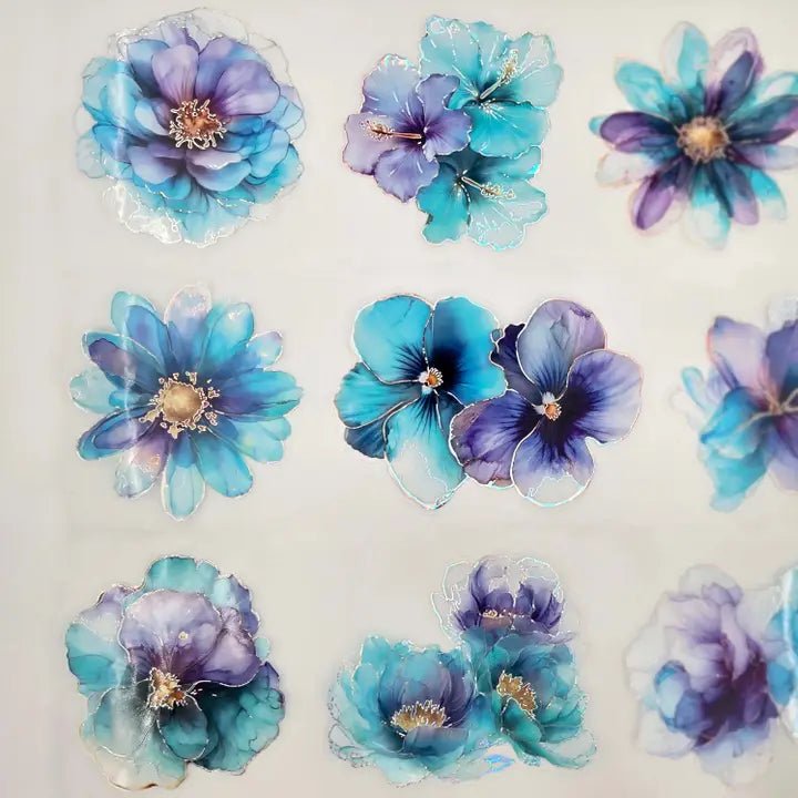 Pet Tape Pre - cut - MIC - Teal & Purple Flowers 3D Foiled 70 mm - 6 - MIC & MIM Premium Paper Shop - Tidformera