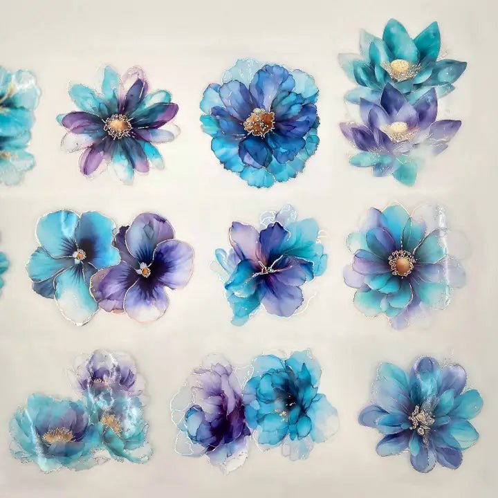 Pet Tape Pre - cut - MIC - Teal & Purple Flowers 3D Foiled 70 mm - 7 - MIC & MIM Premium Paper Shop - Tidformera