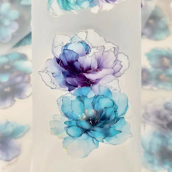 Pet Tape Pre - cut - MIC - Teal & Purple Flowers 3D Foiled 70 mm - 4 - MIC & MIM Premium Paper Shop - Tidformera