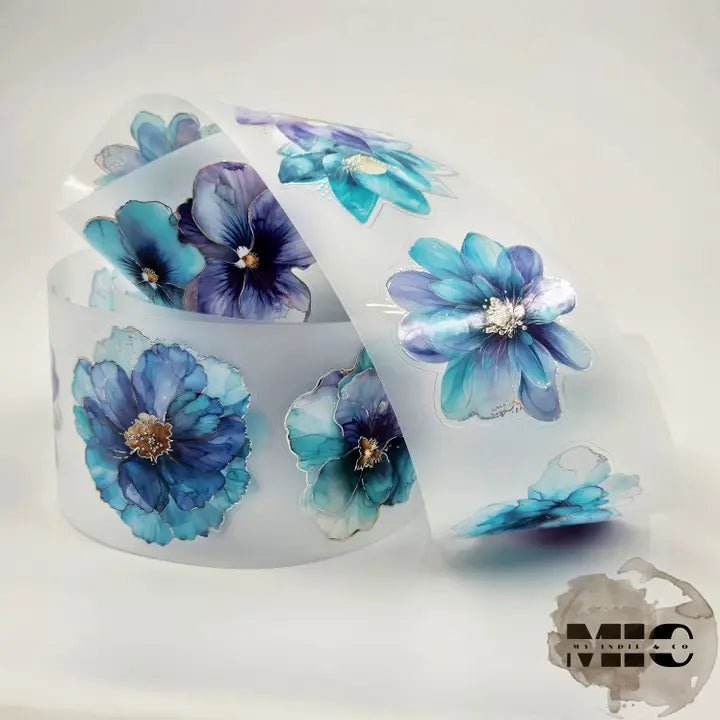 Pet Tape Pre - cut - MIC - Teal & Purple Flowers 3D Foiled 70 mm - 1 - MIC & MIM Premium Paper Shop - Tidformera