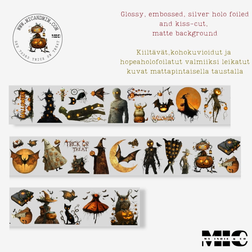 Pet Tape Pre - cut - MIC - Trick or Treat 3D Silver Foiled 70 mm - 2 - MIC & MIM Premium Paper Shop - Tidformera