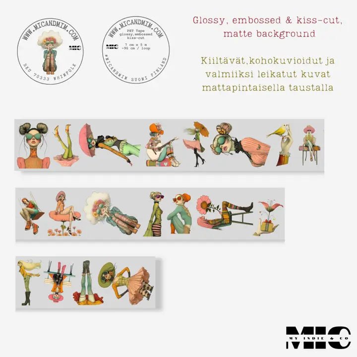 Pet Tape Pre - cut - MIC - Whimfolk 3D Glossy 70 mm - 8 - MIC & MIM Premium Paper Shop - Tidformera