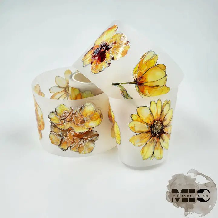 Pet Tape Pre - cut - MIC - Yellow Flowers 3D Foiled 70 mm - 1 - MIC & MIM Premium Paper Shop - Tidformera