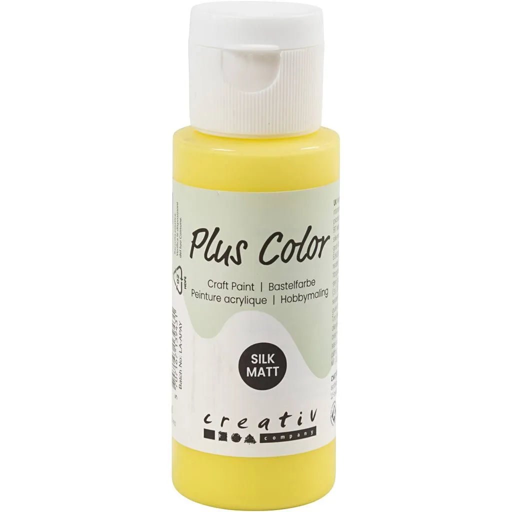Plus Color Hobbyfärg - Akrylfärg 60 ml Matt - Primärgul från Creative Company. En flaska full med gul färg. - Tidformera