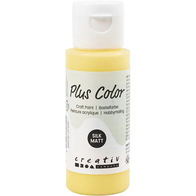 Plus Color Hobbyfärg - Akrylfärg 60 ml Matt - Primrose Yellow från Creative Company.  En flaska med gul färg. - Tidformera