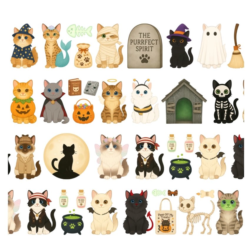 Pre cut Pet Tape - Penpaling Paula 60 mm - Halloween Cats - 2 - Penpaling Paula - Tidformera