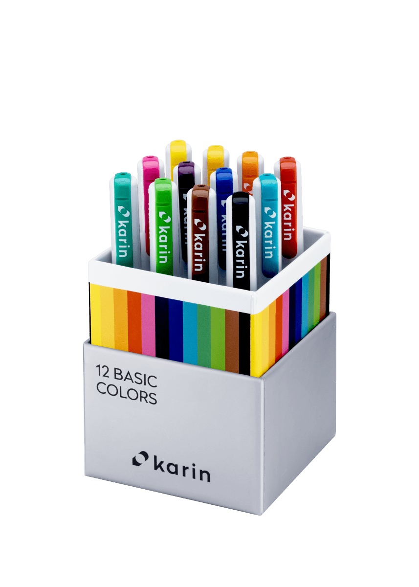 Realbrush PRO 12 - pack - Basic colors från Karin. Förpackning med 12 penselpennor i basfärger. - Tidformera