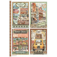 Rice Paper A4 - Art of Travelling - 4 Cards - 1 - Stamperia - Tidformera