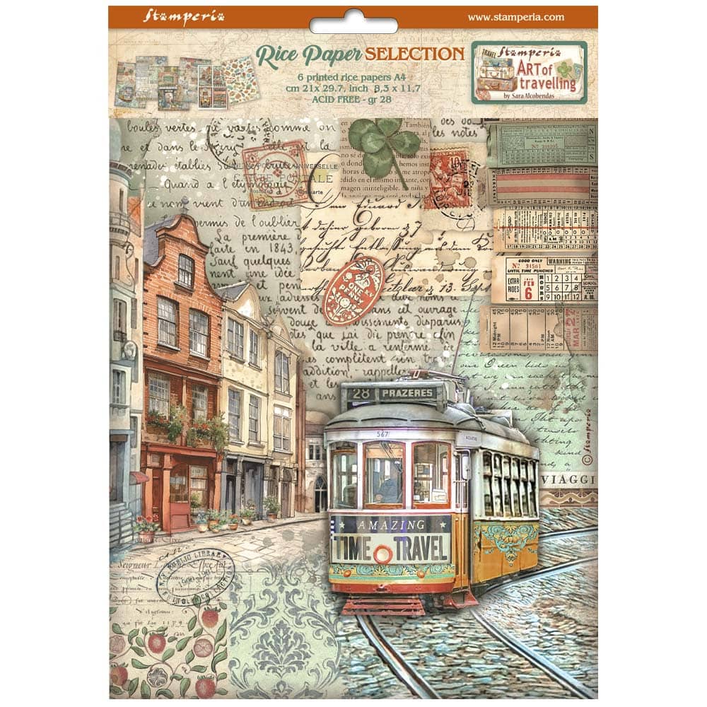 Rice Paper A4 - Art of Travelling - 6 - pack - 1 - Stamperia - Tidformera
