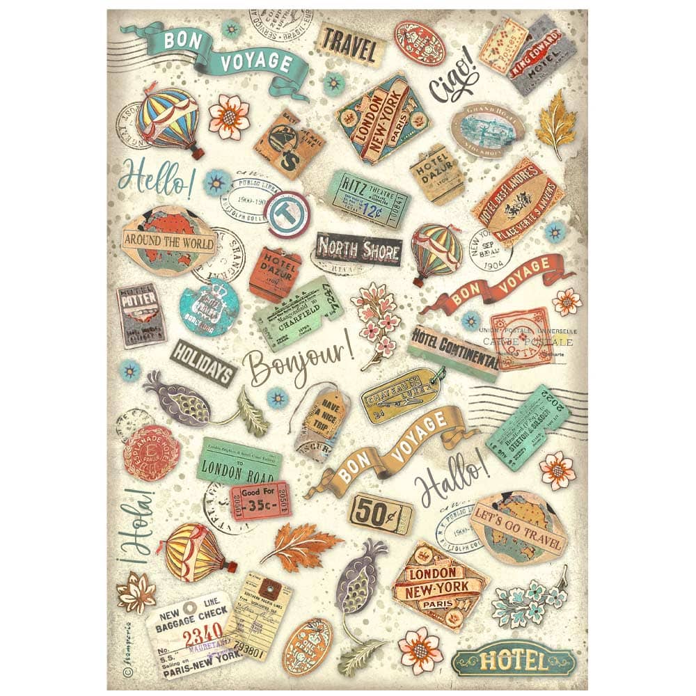 Rice Paper A4 - Art of Travelling - 6 - pack - 6 - Stamperia - Tidformera