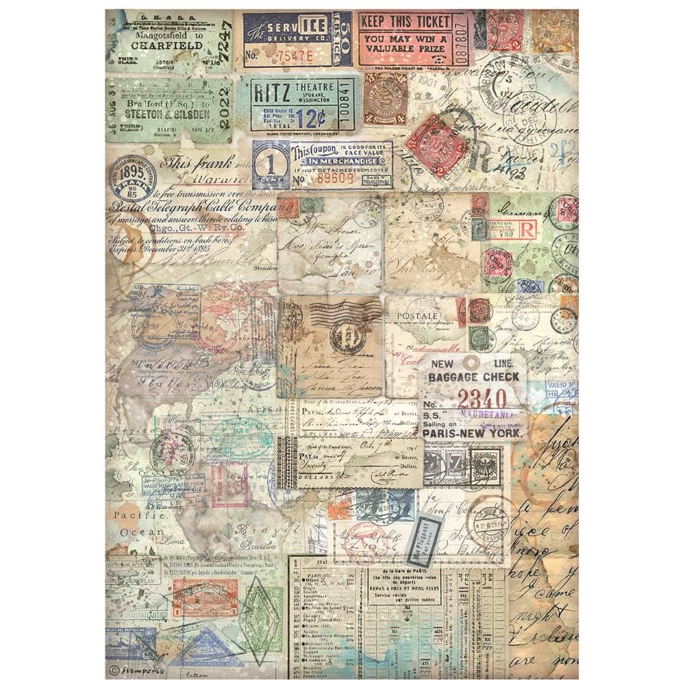 Rice Paper A4 - Art of Travelling - Paper Tickets - 1 - Stamperia - Tidformera