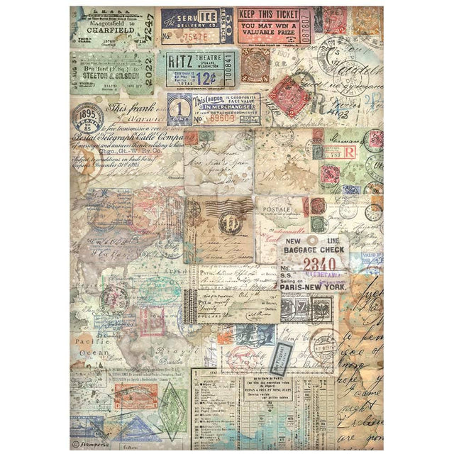 Rice Paper A4 - Art of Travelling - Paper Tickets - 1 - Stamperia - Tidformera
