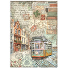 Rice Paper A4 - Art of Travelling - Tram - 1 - Stamperia - Tidformera