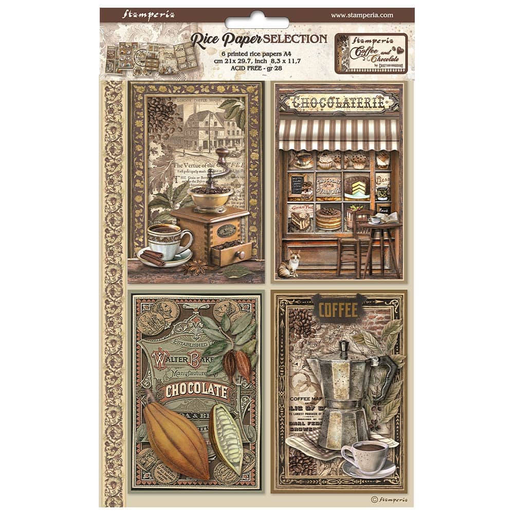 Rice Paper A4 - Coffee and Chocolate - 6 - pack - 1 - Stamperia - Tidformera