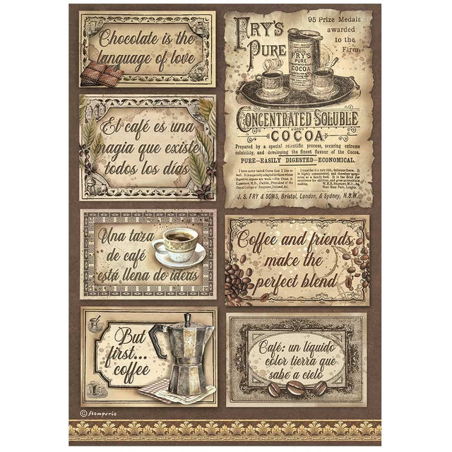 Rice Paper A4 - Coffee and Chocolate - Labels - 1 - Stamperia - Tidformera