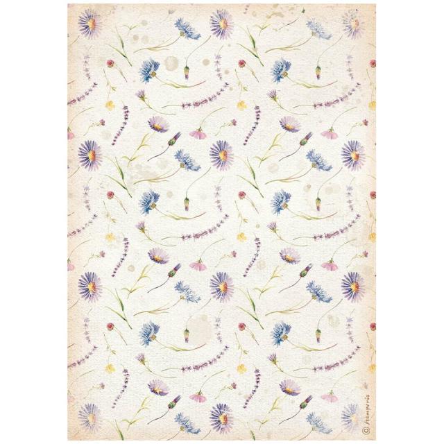 Rice Paper A4 Create Happiness - Blue Flowers - 1 - Stamperia - Tidformera