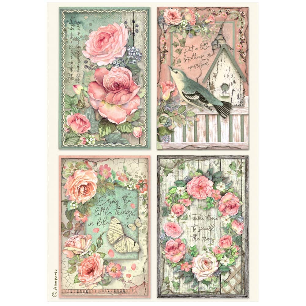 Rice Paper A4 - House of Roses - 4 Cards - 1 - Stamperia - Tidformera