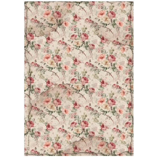 Rice Paper A4 - House of Roses - Fabric - 1 - Stamperia - Tidformera