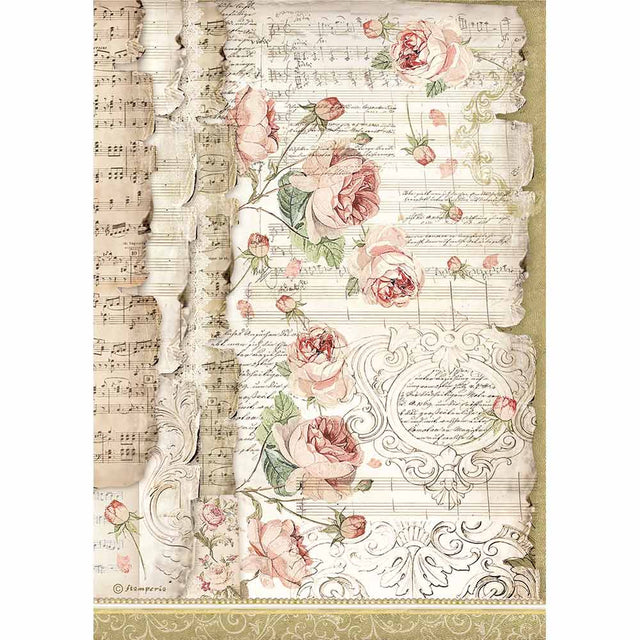 Rice Paper A4 - Roses and music - 1 - Stamperia - Tidformera