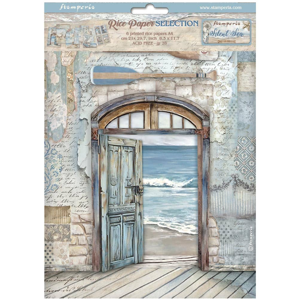 Förpackning Rice Paper A4 - Silent Sea - 6-pack från Stamperia - Tidformera